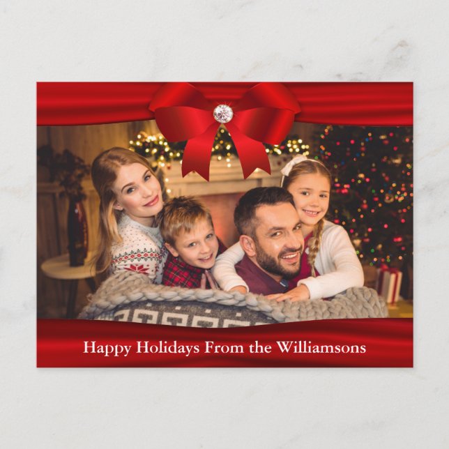 Postal Foto Postcard Red Ribbon Diamond Happy Holidays (Anverso)