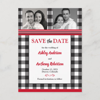 Postal Foto Rustic Buffalo Plaid Boda Save Date