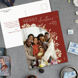 Postal Foto Rustic Red Merry Christmas Family