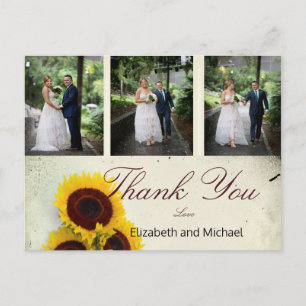 Postal Foto Rustic Sunflower Elegant Wedding Gracias