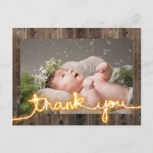 Postal Foto Rustic Wood Baby Shower Gracias (Anverso)