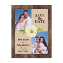 Foto Rustic Wood Daisy Save the Date Postcard