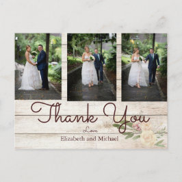 Postal Foto Rustic Wood Floral Boda Gracias
