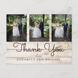 Postal Foto Rustic Wood Floral Boda Moderno Gracias