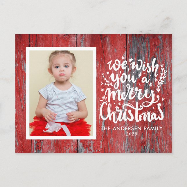 Postal Foto Rustic Wood Fotos Merry Christmas Card (Anverso)