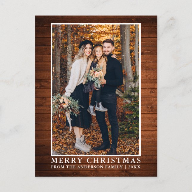 Postal Foto Rustic Wood Merry Christmas (Anverso)