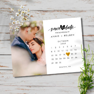 Postal Foto Save the Date Calendar Gold Love Heart