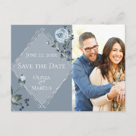 Postal Foto Save the Date Dusty Blue Floral Silver