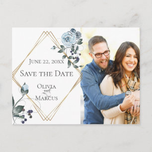Postal Foto Save the Date Dusty Blue Watercolor Floral