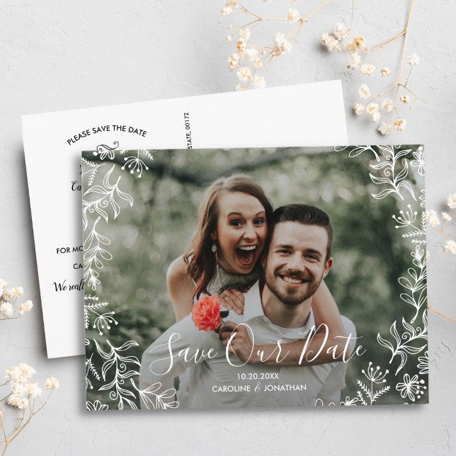 Postal Foto Save the Date Hand Drawn Petite Flowers (Subido por el creador)