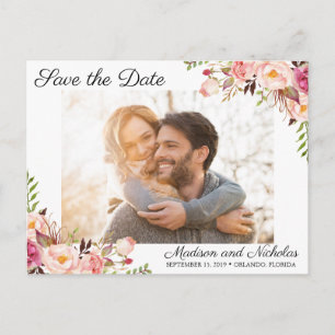 Postal Foto Save the Date Postcards Rustic Pink Flower