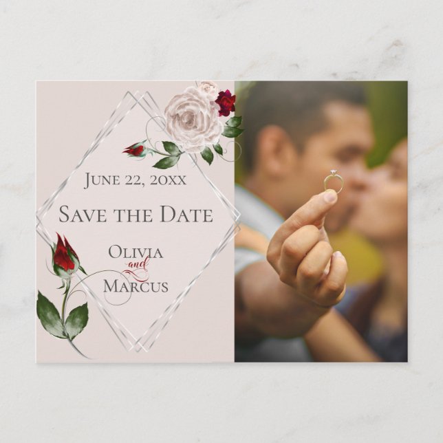 Postal Foto Save the Date Rubor and Wine Rosas (Anverso)