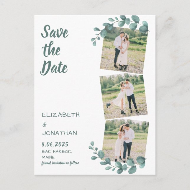 Postal Foto verde Eucalyptus Wedding Save The Date (Anverso)