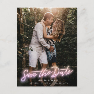 Postal Foto vertical Neon Save the Date Postcard