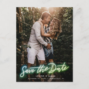 Postal Foto vertical Neon Save the Date Postcard