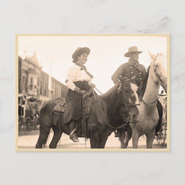 Postal Foto vintage de cowgirl y cowboy 1908 (Anverso)