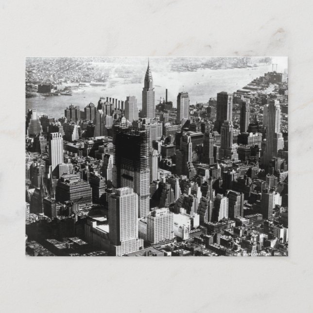Postal Fotografía aérea en blanco y negro de Manhattan (Anverso)
