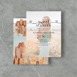 Postal Fotografía Calligraphy Sweet 16<br><div class="desc">La parte delantera de esta elegante invitación muestra tu foto, con un texto que brilla con sofisticación. El título, Sweet Sixteen, combina "Dulce" en caligrafía lujosa adornada con corazones delicados y "Dieciséis" en letra serif refinada, creando una perfecta mezcla de capricho y elegancia. En la parte de atrás, cuatro preciadas...</div>