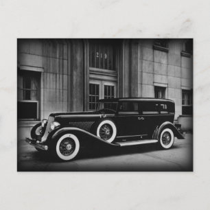 Postal Fotografía De Auto Vintage En Blanco Y Negro