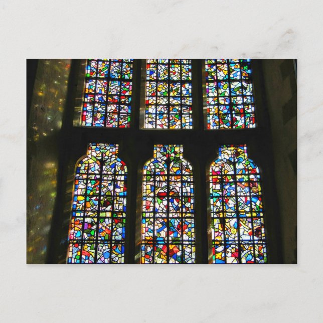 Postal Fotografía de Barcelona del vitral de Sagrada (Anverso)