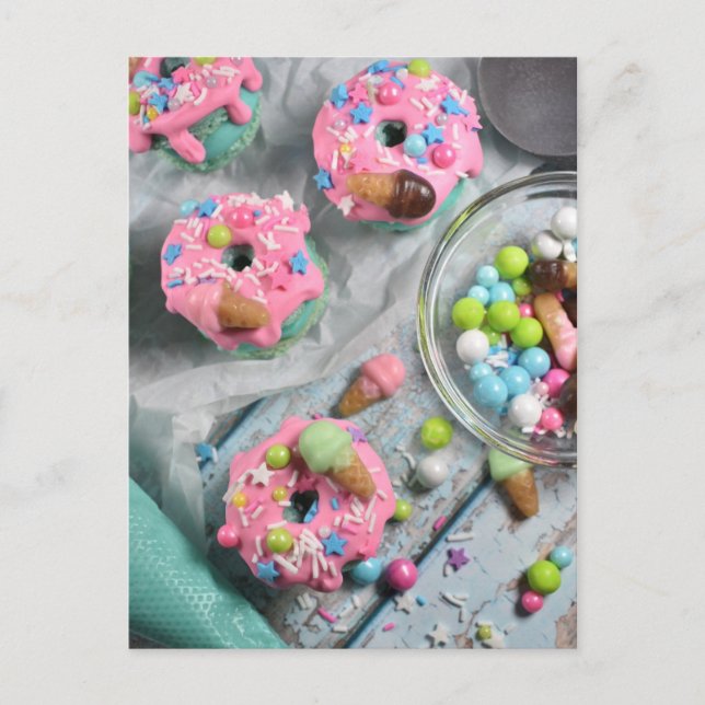 Postal Fotografía de comida Macarones de Donut Rosa Escar (Anverso)