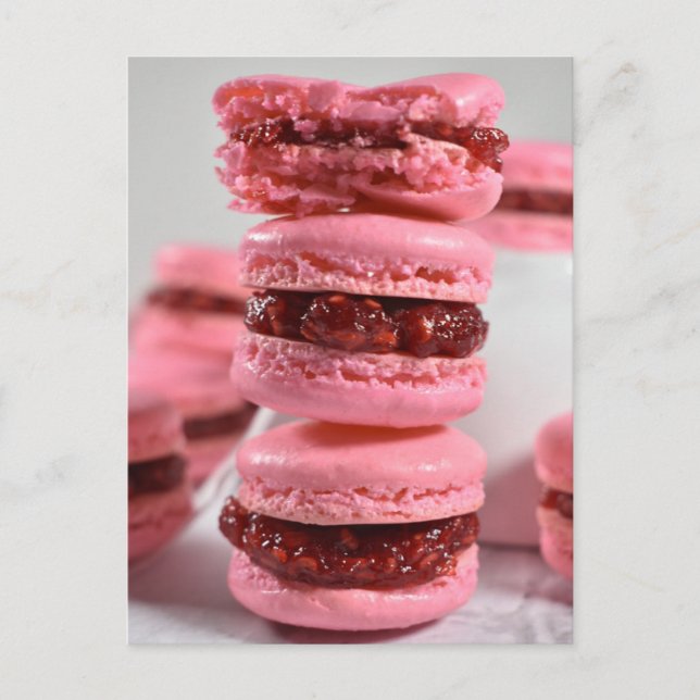 Postal Fotografía de comida Raspberry Jam Macaron Stack (Anverso)