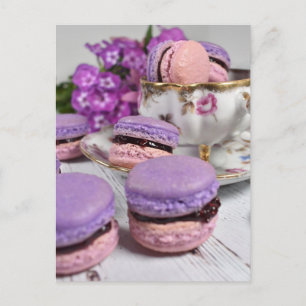 Postal Fotografía de comida Tarde Tea Berry Macarons