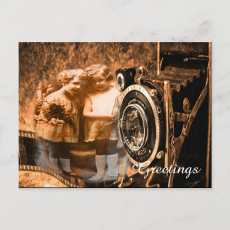 Postal Fotografía de época de dos niños posando