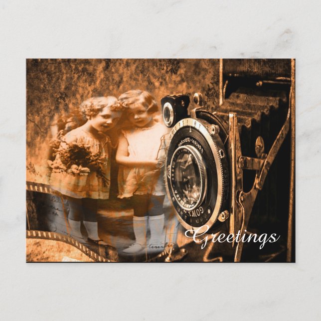 Postal Fotografía de época de dos niños posando (Anverso)