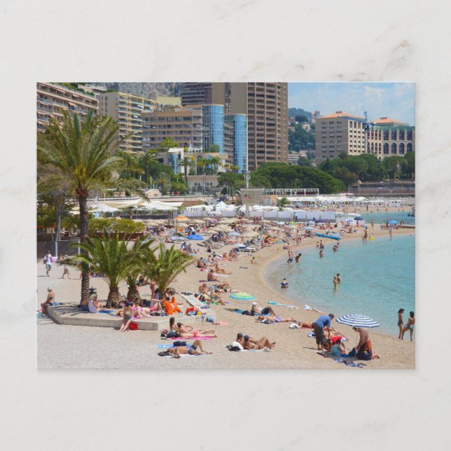 Postal Fotografía de gente en la playa de Montecarlo (Anverso)