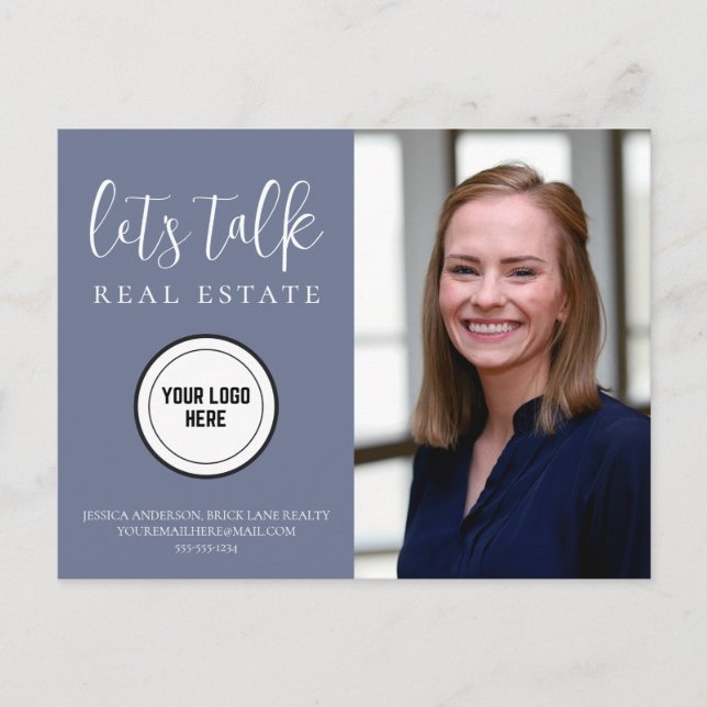 Postal Fotografía de información de contacto azul profesi (Anverso)