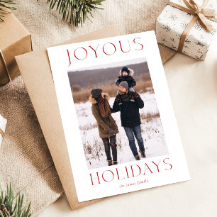 Postal Fotografía de la familia de Navidades Red Elegant
