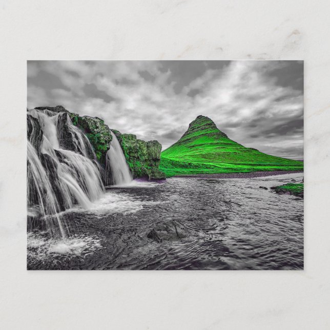 Postal Fotografía de la Montaña Verde Blanca Negra (Anverso)