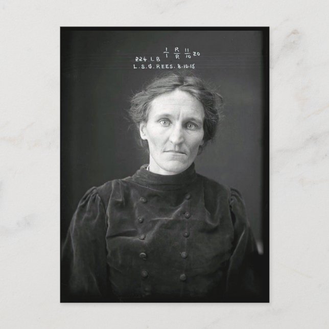 Postal Fotografía de Mugshot en blanco y negro con crímen (Anverso)