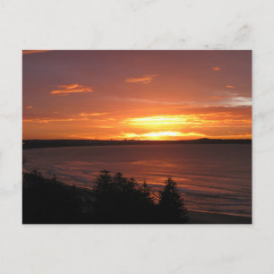 Postal Fotografía de puesta de sol en el océano naranja