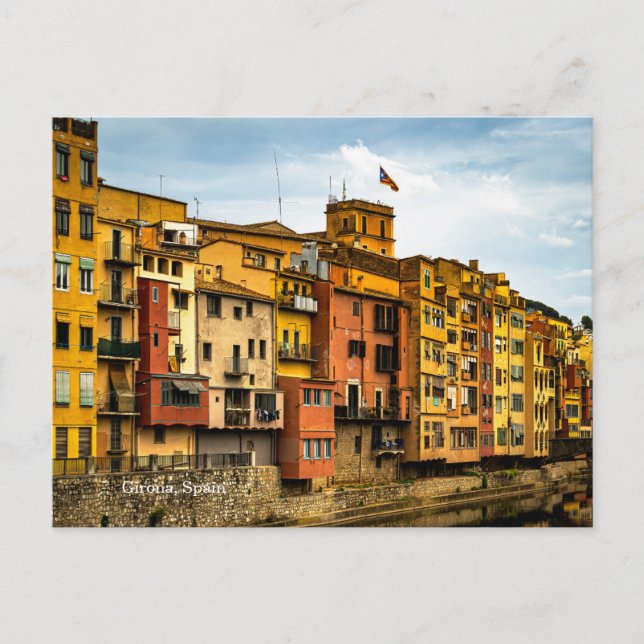 Postal Fotografía de reflexión del río Girona España Colo (Anverso)