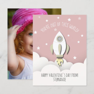 Postal Fotografía de San Valentín de clase rosa del cohet