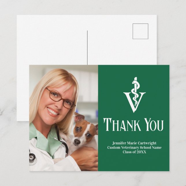 Postal Fotografía de veterinario verde personalizada de a (Anverso / Reverso)
