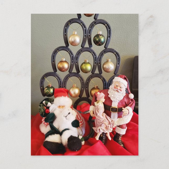 Postal Fotografía del árbol de navidad de herradura Santa (Anverso)