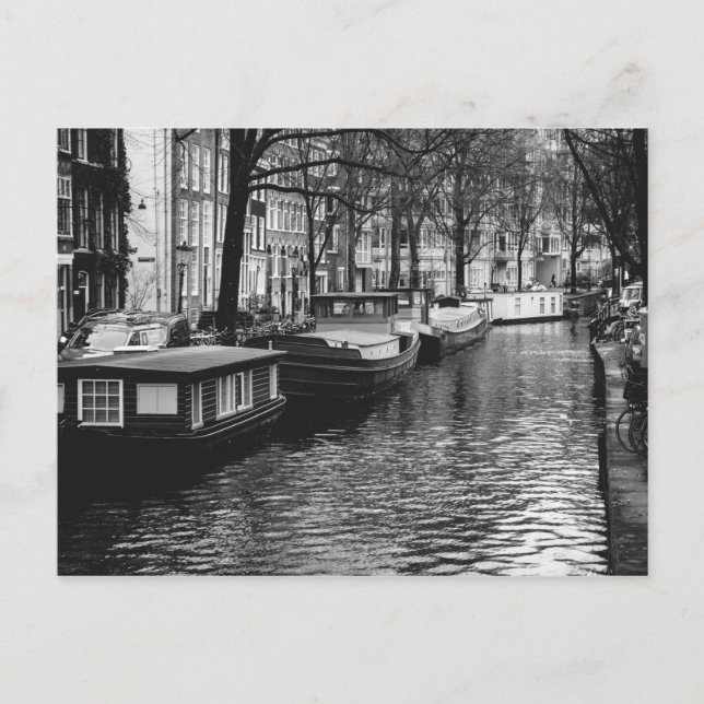 Postal Fotografía del Canal de Ámsterdam en blanco y negr (Anverso)