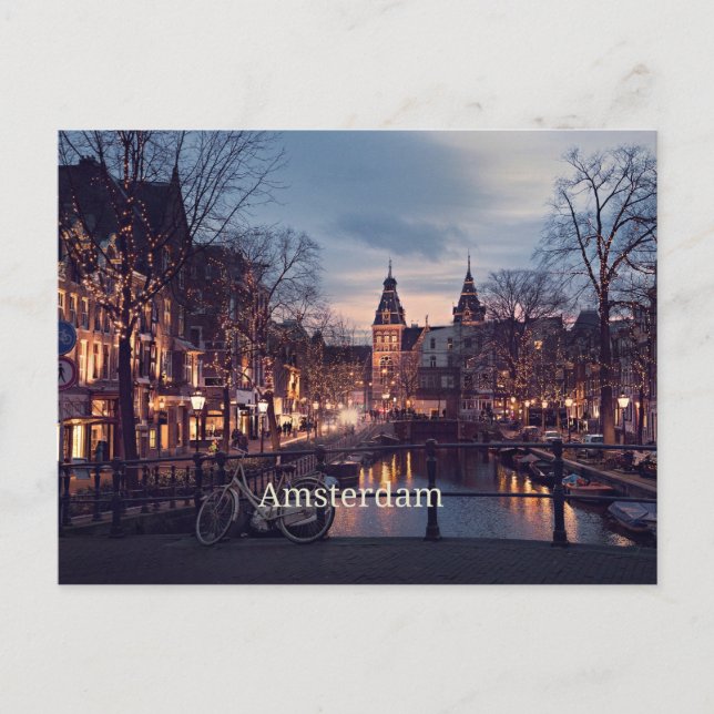 Postal Fotografía del paisaje urbano de Ámsterdam (Anverso)