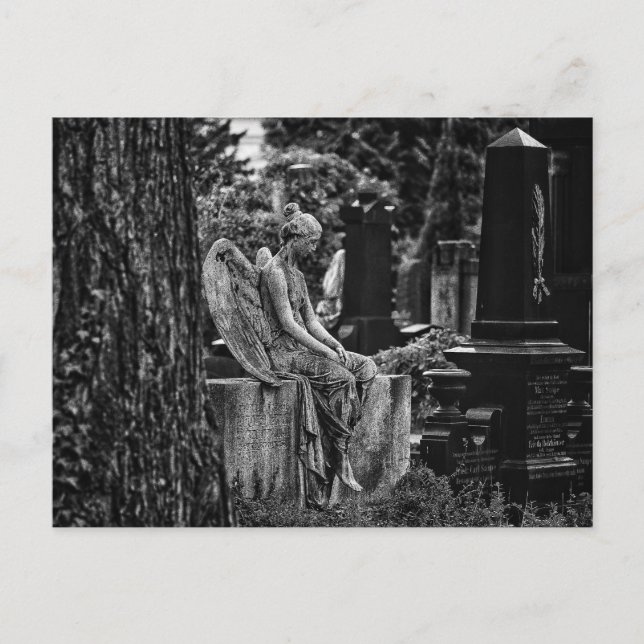 Postal Fotografía en blanco negro ángel melancólico (Anverso)