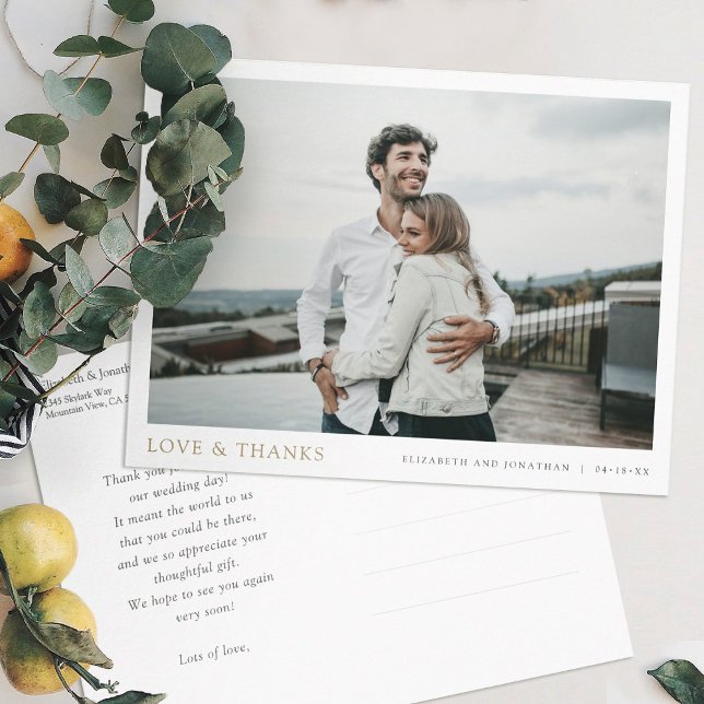 Postal Fotografía moderna simple Oro Gracias Boda (Subido por el creador)