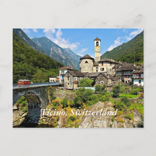 Postal Fotografía panorámica de Ticino, Suiza (Anverso)