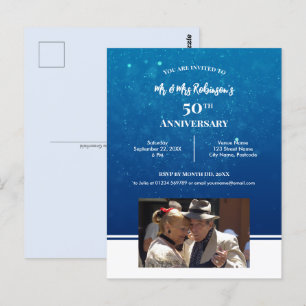Postal Fotografía personalizada azul oscuro 50º Aniversar