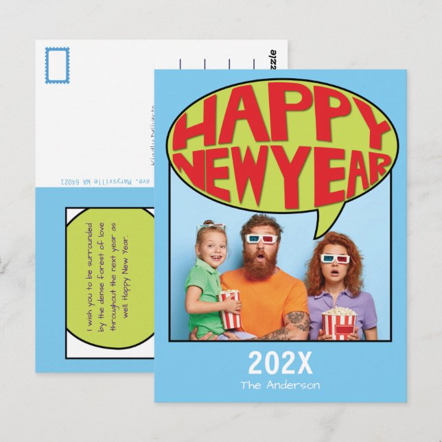 Postal Fotografía personalizada con estilo de historieta  (Anverso / Reverso)
