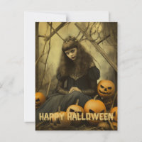 Fotografía retro Halloween lindo chica de bruja ma