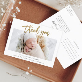 Postal Fotografía simple con guión dorado: bebé gracias