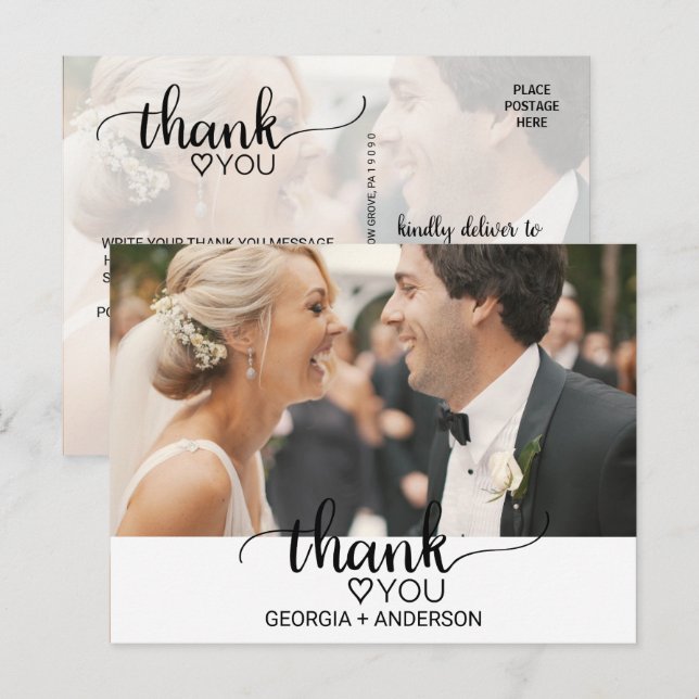 Postal Fotografía simple de caligrafía negra gracias (Anverso / Reverso)