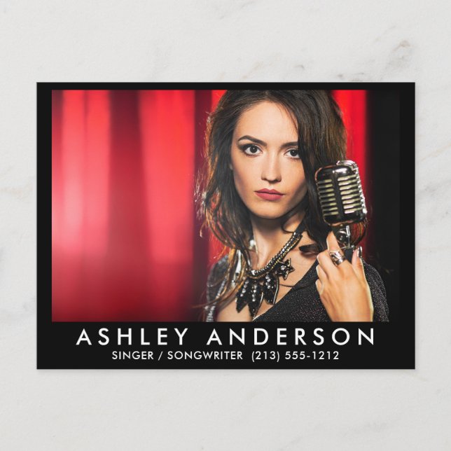 Postal fotográfica de músico cantante - Frente neg (Anverso)